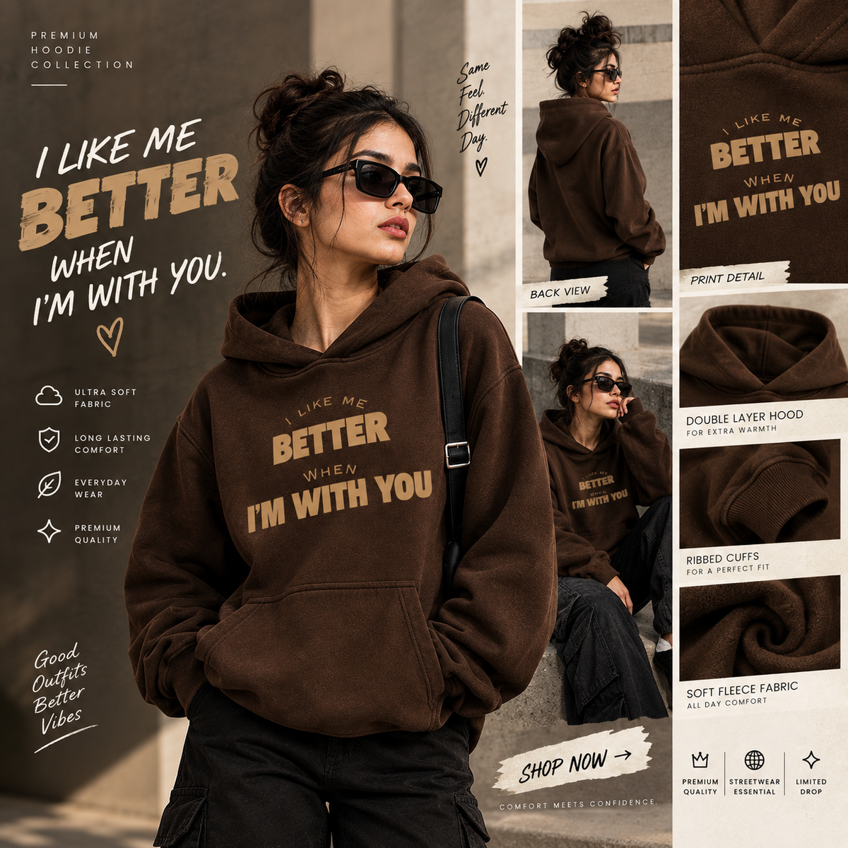 I Like Me Better When I'm With You Cozy Hoodie ClassyVastra